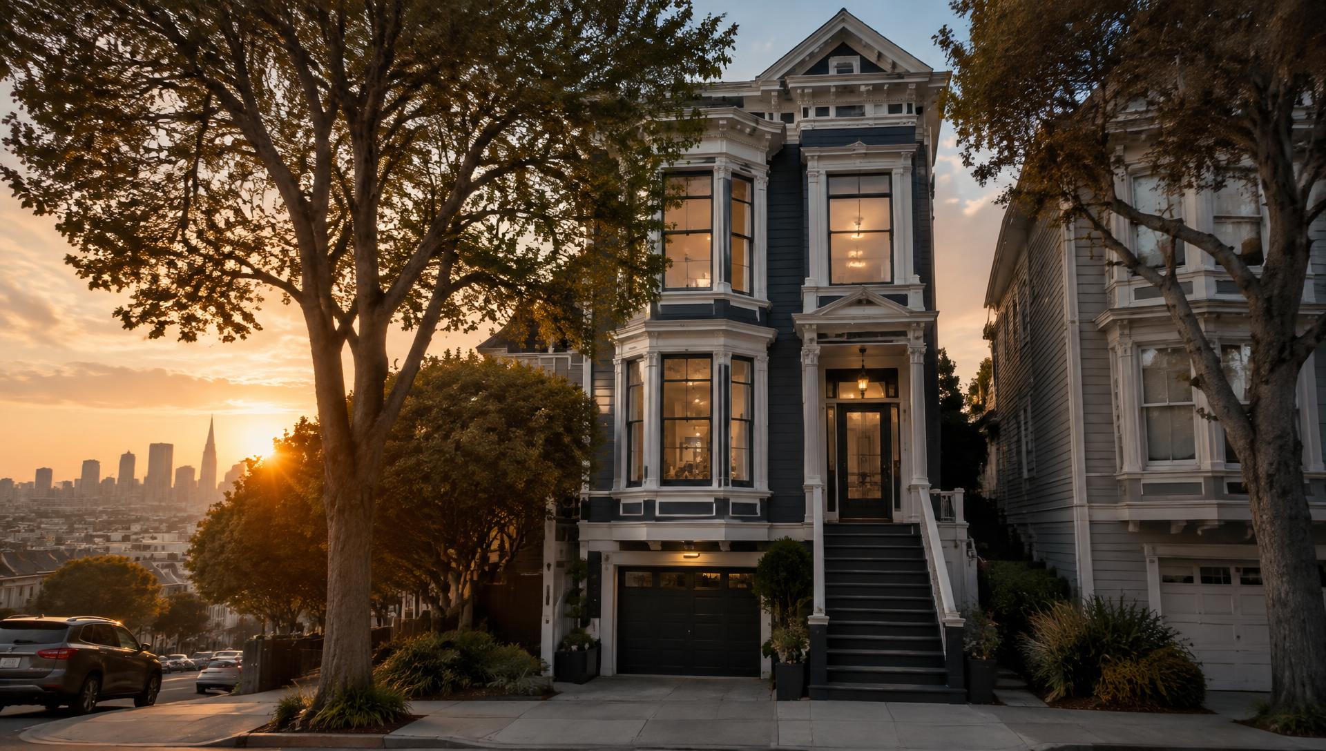 Renovated San Francisco Victorian home at golden hour